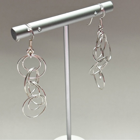 Sterling Silver Eight Circle Dangling Earrings - Picture 3 of 7